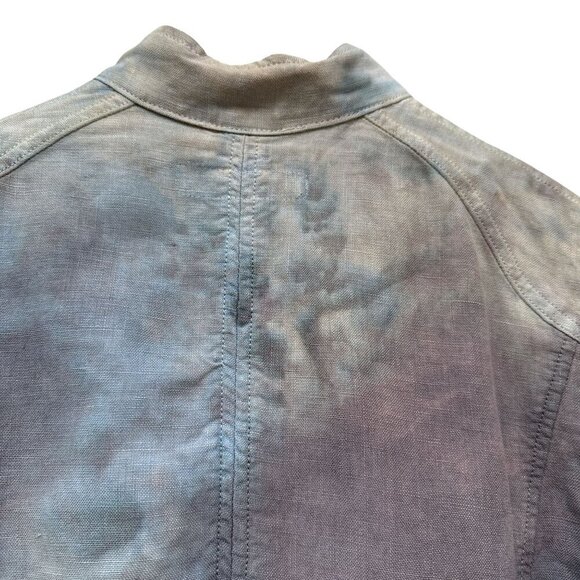 Pure Linen Utility Jacket Medium Blue Purple Tie Dye Cargo Womens Artsy Boho - Picture 6 of 12